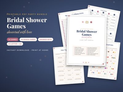 Bridal Shower Games Bundle: cover with gift bingo, trivia and keepsake card pages