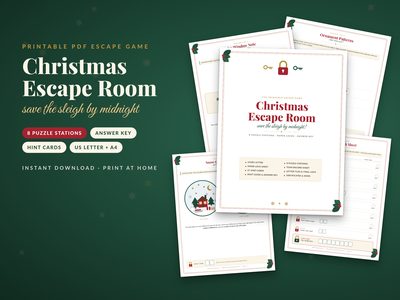 Christmas Escape Room Kit: cover with puzzle station pages