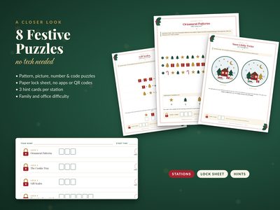 Sample pages: ornament patterns, snow globe twins and the paper lock sheet