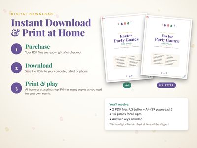 Instant download and print at home: US Letter and A4