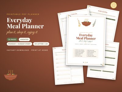 Everyday Meal Planner: cover with weekly meal plan, grocery list and pantry pages