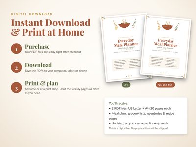 Instant download and print at home: US Letter and A4