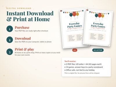Instant download and print at home: US Letter and A4