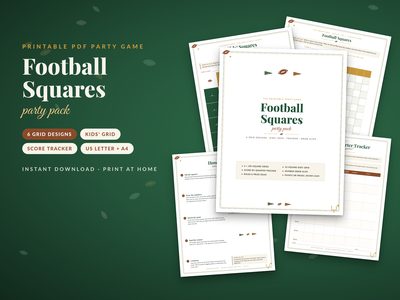 Football Squares Party Pack: cover with 100-square grid designs
