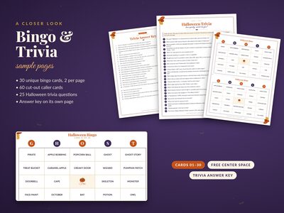 Halloween bingo and trivia sample pages