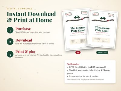 Instant download and print at home: US Letter and A4