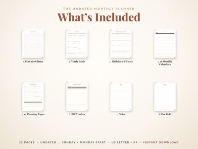 What's included: 8 planner page types