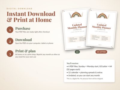Instant download and print at home: US Letter and A4