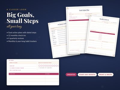 A closer look: life balance check, goal action plan and monthly check-in