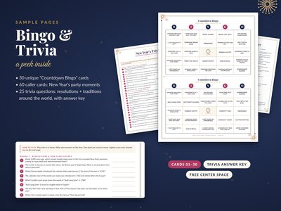 New Year’s bingo and trivia sample pages