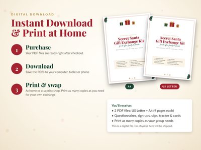 Instant download and print at home: US Letter and A4
