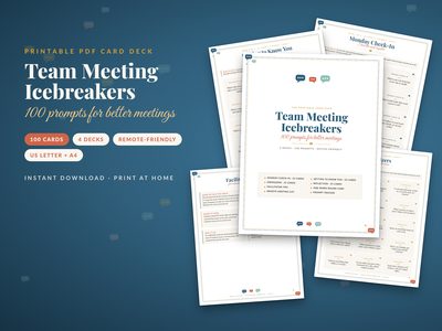 Team Meeting Icebreaker Deck: cover with Monday Check-In and Energizer card pages