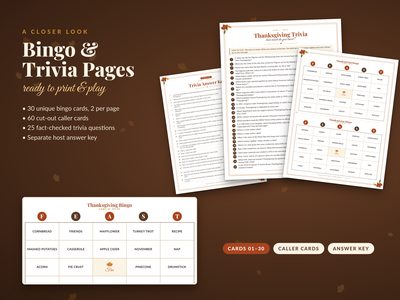 Thanksgiving bingo and trivia sample pages